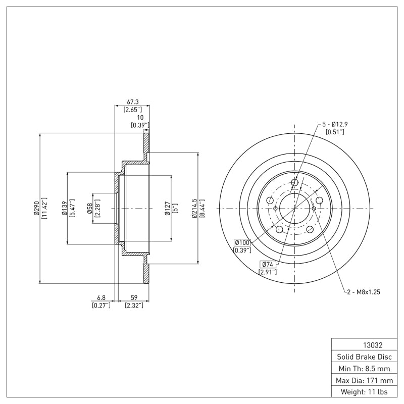R1 2000-2006 Subaru Legacy Rear Brake Rotor