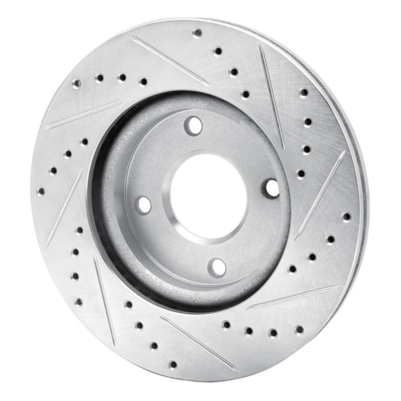 R1 07-14 Nissan Versa Front Left Drilled & Slotted Silver Brake Rotor
