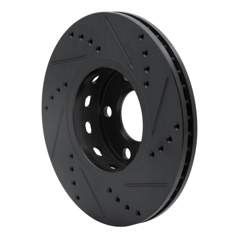 R1 90-97 Audi S6 Front Left Drilled & Slotted Black Brake Rotor