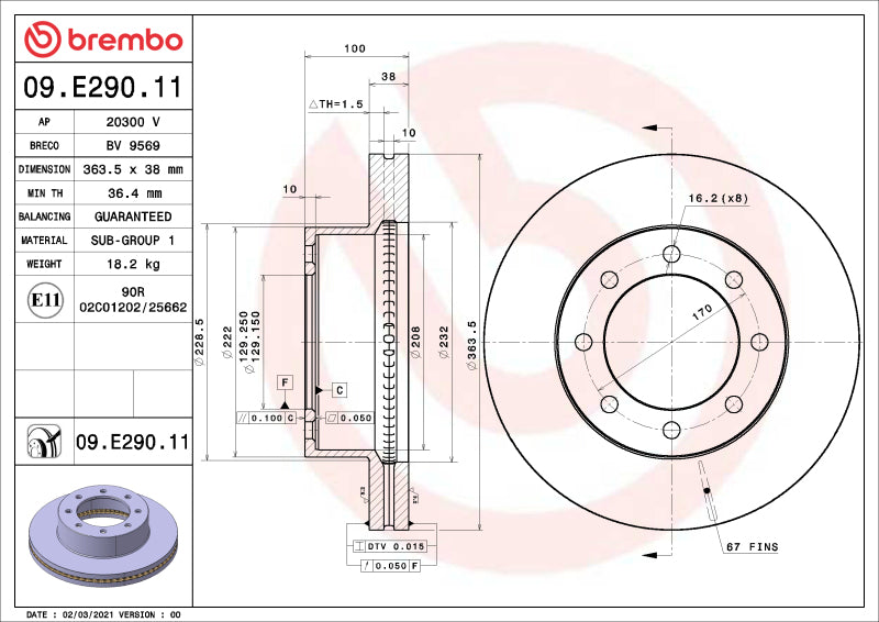 Brembo OE 18-22 Ford F-250 Super Duty/13-15 F-350 Super Duty UV Coated Brake Disc - Front