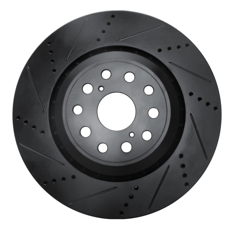R1 07-23 Lexus LS500h Left Front Drilled & Slotted Black Brake Rotor