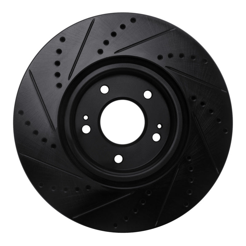 R1 03-06 Mitsubishi Lancer Front Right Drilled & Slotted Black Brake Rotor