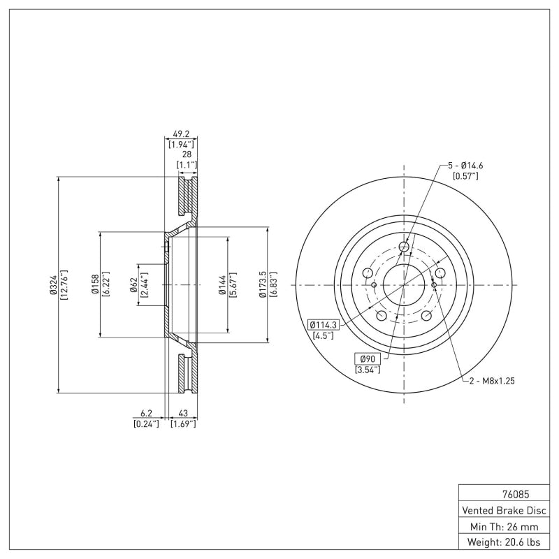 R1 09-15 Toyota Venza Front Brake Rotor