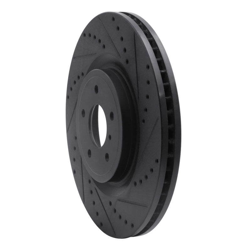 R1 08-25 Infiniti Q50 Front Right Drilled & Slotted Black Brake Rotor