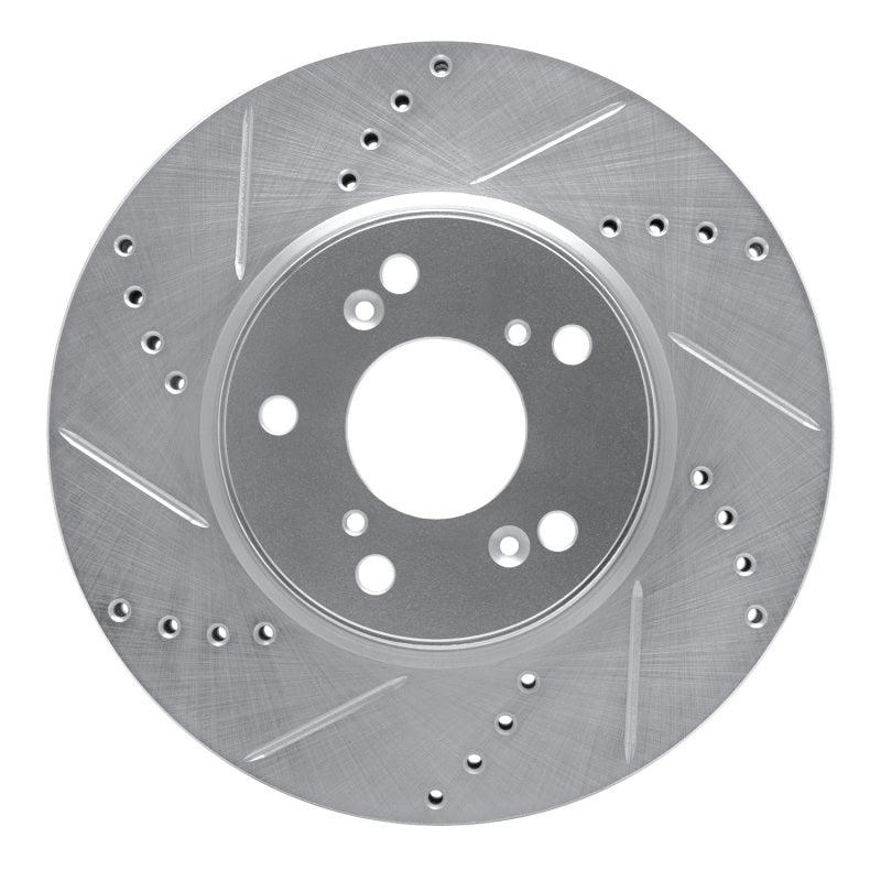 R1 13-25 Honda Civic Hatchback Front Left Drilled & Slotted Silver Brake Rotor
