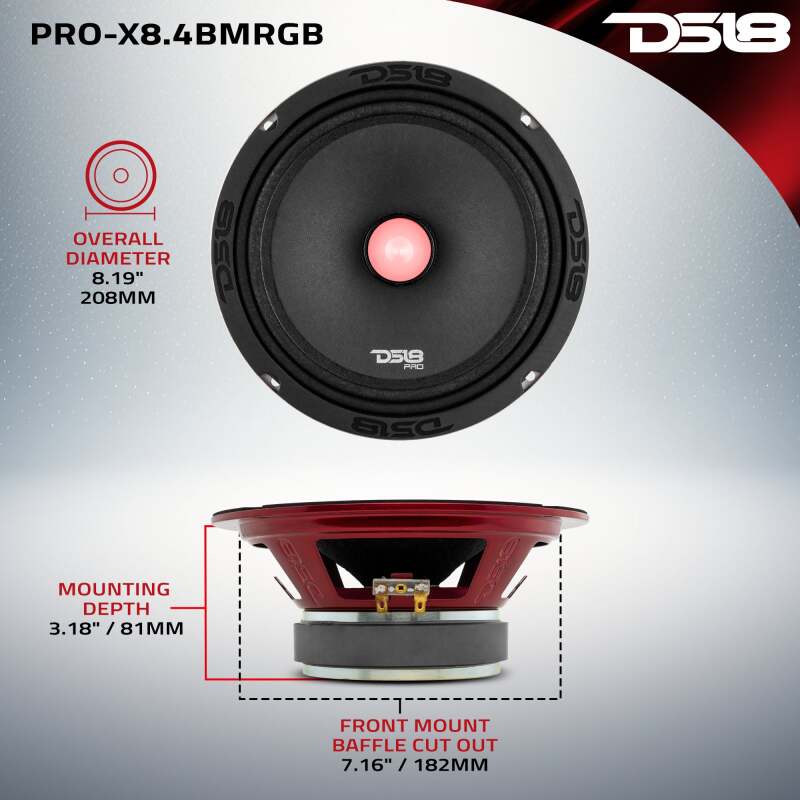 DS18 8in 275 Watts RMS 4 ohm Mid-Range Loudspeaker RGB Bullet Loudspeaker