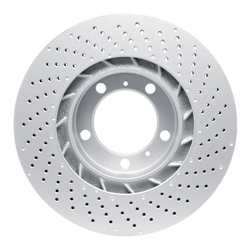 R1 09-23 Porsche Cayman Left Front Drilled GeoSPEC Coated Rotor