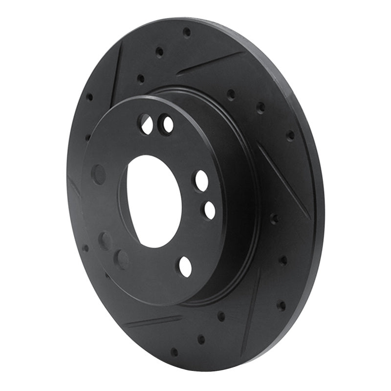 R1 83-89 Mercedes-Benz 190D Front Left Drilled & Slotted Black Brake Rotor