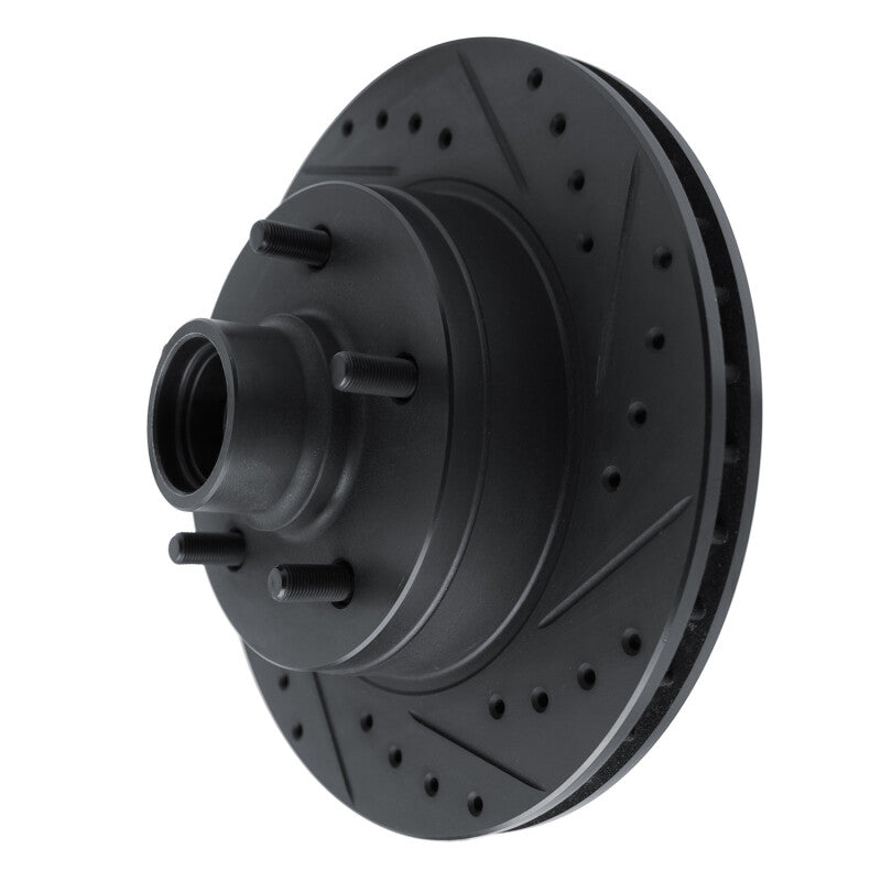 R1 90-90 Cadillac BROUGHAM Front Right Drilled & Slotted Black Brake Rotor