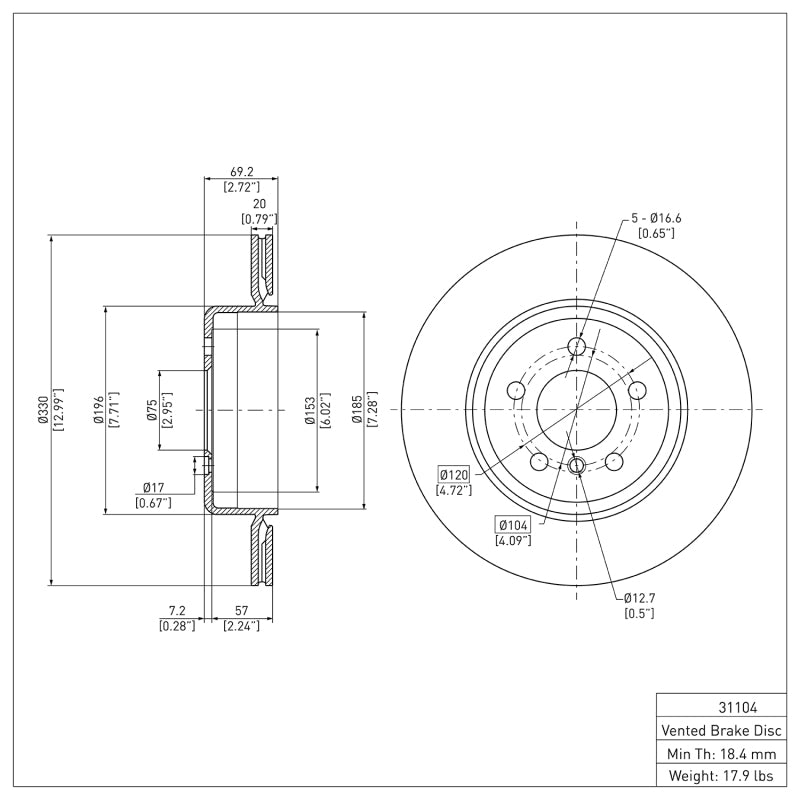 R1 2011-2016 BMW 535D Rear Brake Rotor