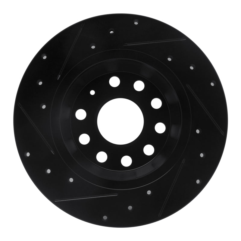 R1 05-18 Audi A3 Rear Right Drilled & Slotted Black Brake Rotor