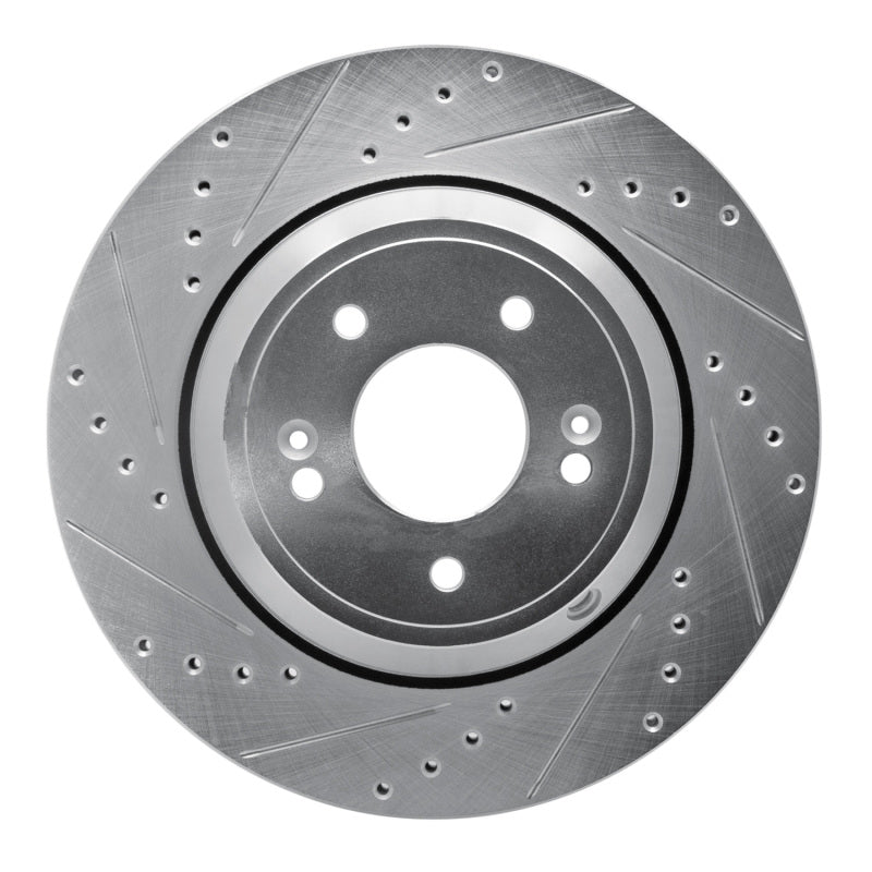R1 18-23 Genesis G80 Rear Left Drilled & Slotted Silver Brake Rotor