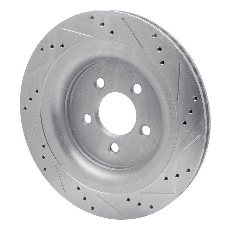 R1 15-23 Ford Mustang Rear Left Drilled & Slotted Silver Brake Rotor