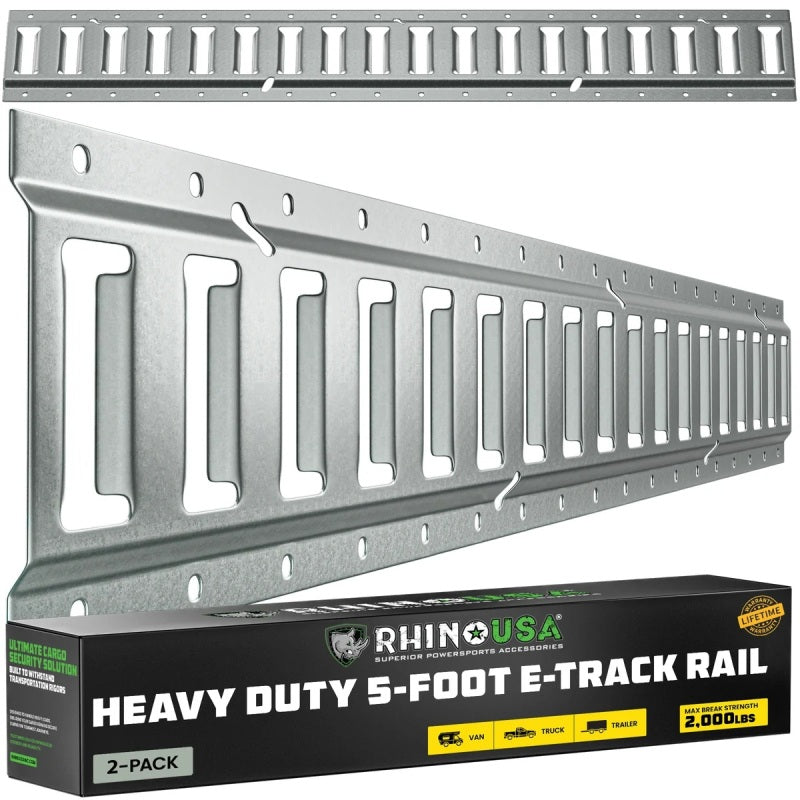 Rhino USA 5Ft E-Track Tie-Down Rails, Silver (2 Pack)