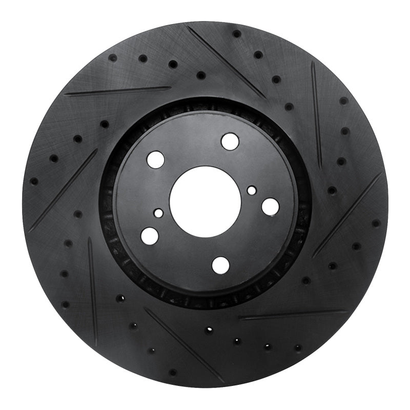 R1 07-11 Lexus GS350 Right Front Drilled & Slotted Black Brake Rotor