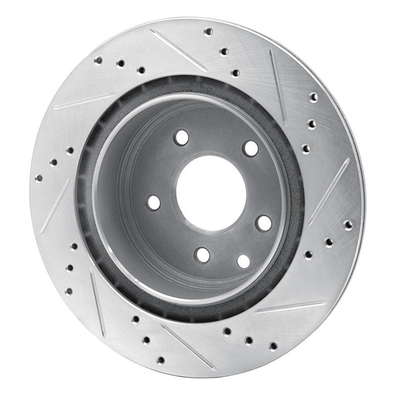 R1 09-20 Nissan 370Z Rear Left Drilled & Slotted Silver Brake Rotor