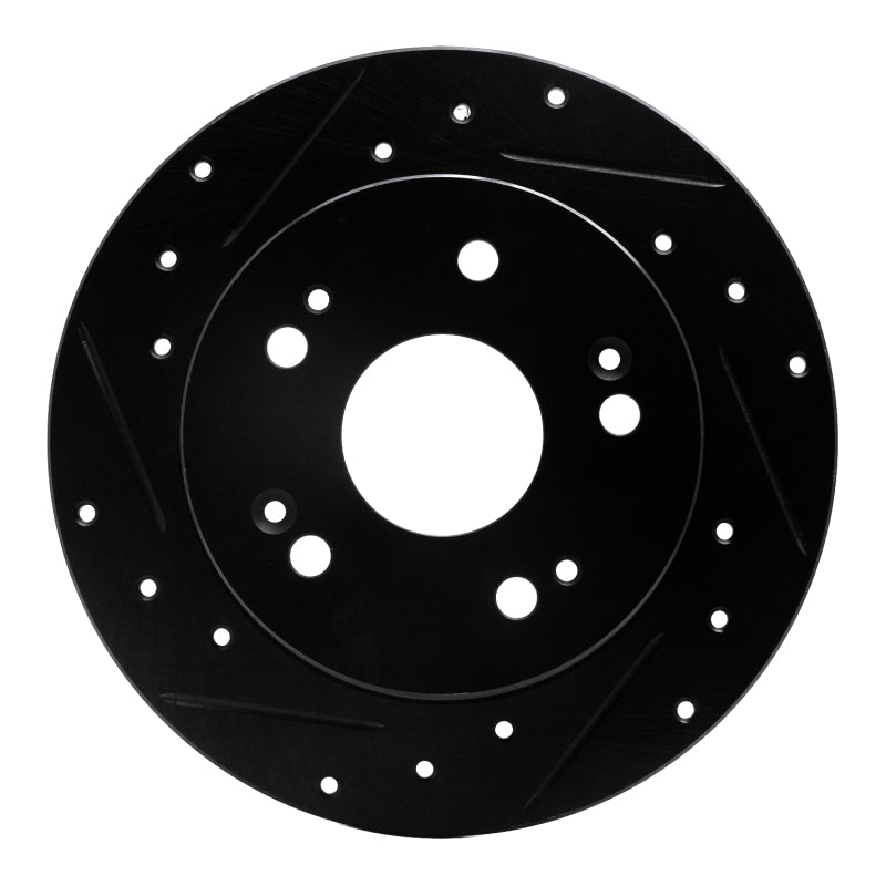 R1 97-15 Acura ILX Rear Left Drilled & Slotted Black Brake Rotor