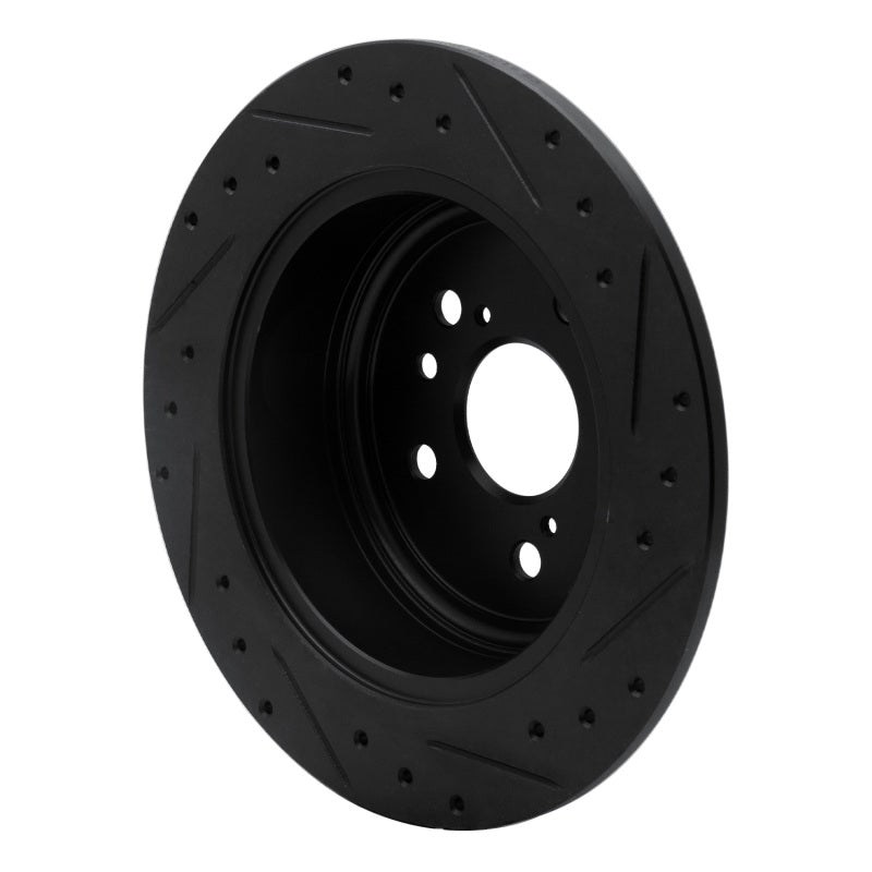 R1 08-13 Toyota Highlander Rear Left Drilled & Slotted Black Brake Rotor