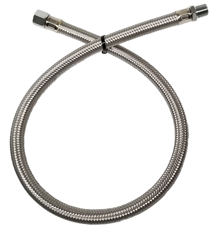 Kleinn 28In Stainless Steel Braided Leader Hose Extension - 1/4In F NPT Inlet/ 1/4In M NPT Outlet