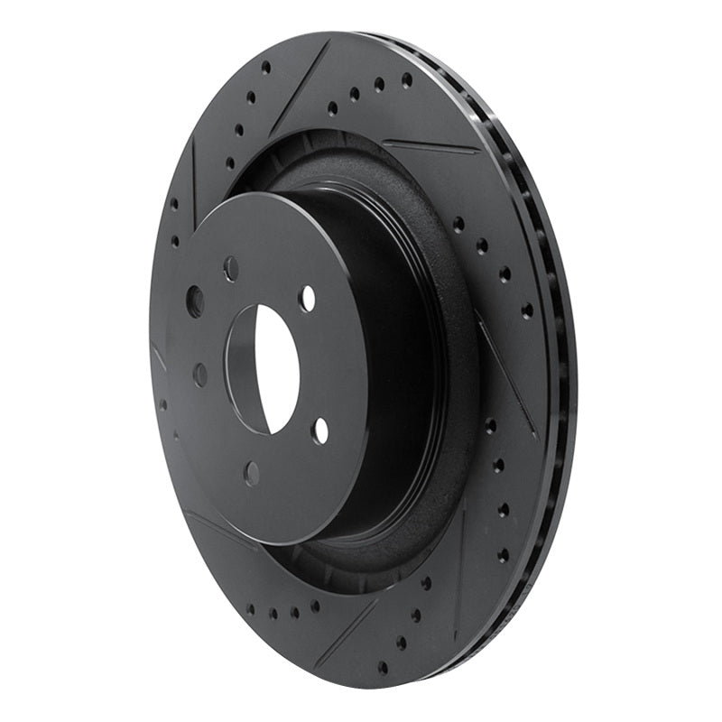 R1 08-25 Infiniti Q60 Rear Left Drilled & Slotted Black Brake Rotor