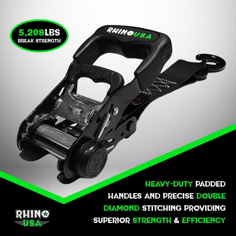 Rhino USA Heavy Duty Ratchet Tie-Down 4-Pack (Gray) 1.6In X 8Ft