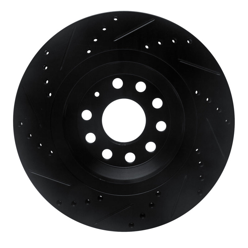 R1 15-25 Volkswagen GTI Rear Right Drilled & Slotted Black Brake Rotor