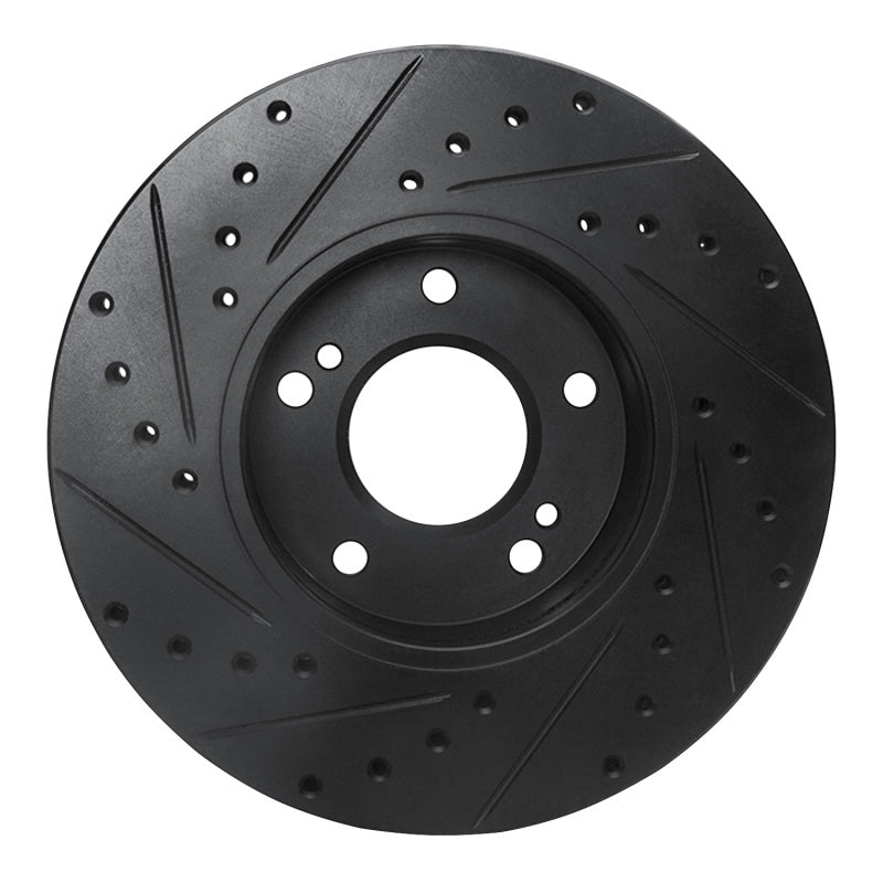 R1 87-89 Nissan 300ZX Turbo Front Right Drilled & Slotted Black Brake Rotor