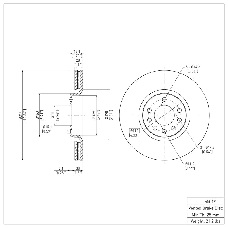 R1 03-11 Cadillac BLS (Mexico) Front Brake Rotor