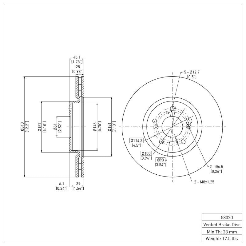 R1 2004-2008 Acura TL Front Brake Rotor