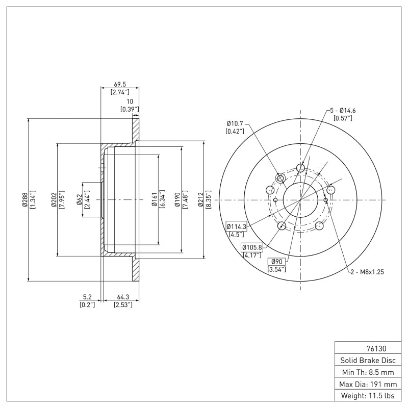 R1 04-09 Lexus RX400h Rear Brake Rotor
