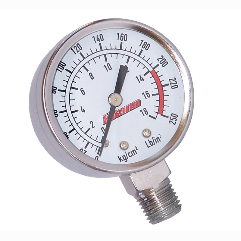 Kleinn Stem Mount Analog Chrome-Plated Air Gauge/ 0-250 PSI - 1/4In M NPT Inlet
