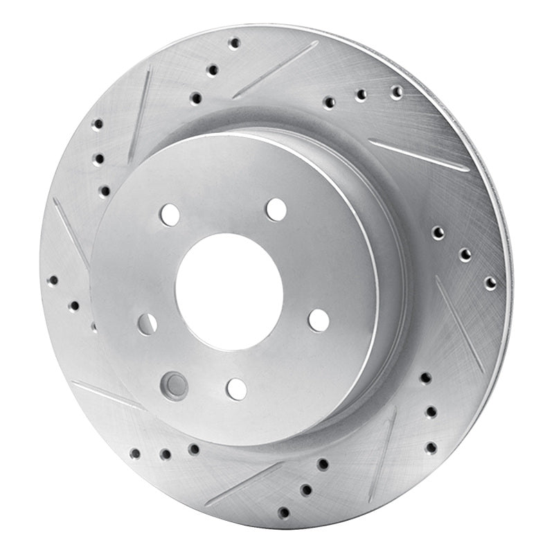 R1 09-20 Nissan 370Z Rear Left Drilled & Slotted Silver Brake Rotor