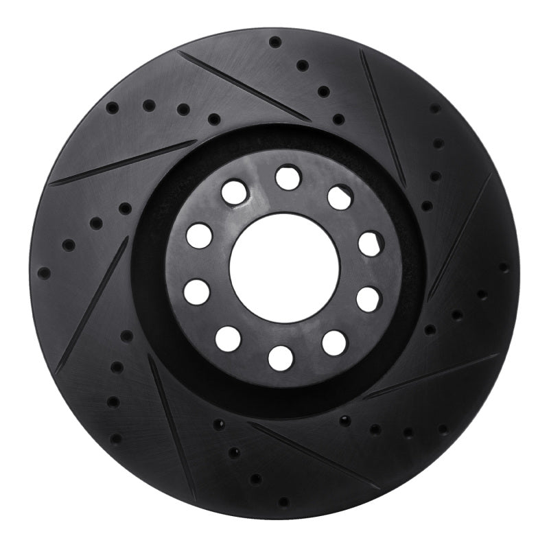R1 00-03 Audi A8 Front Right Drilled & Slotted Black Brake Rotor