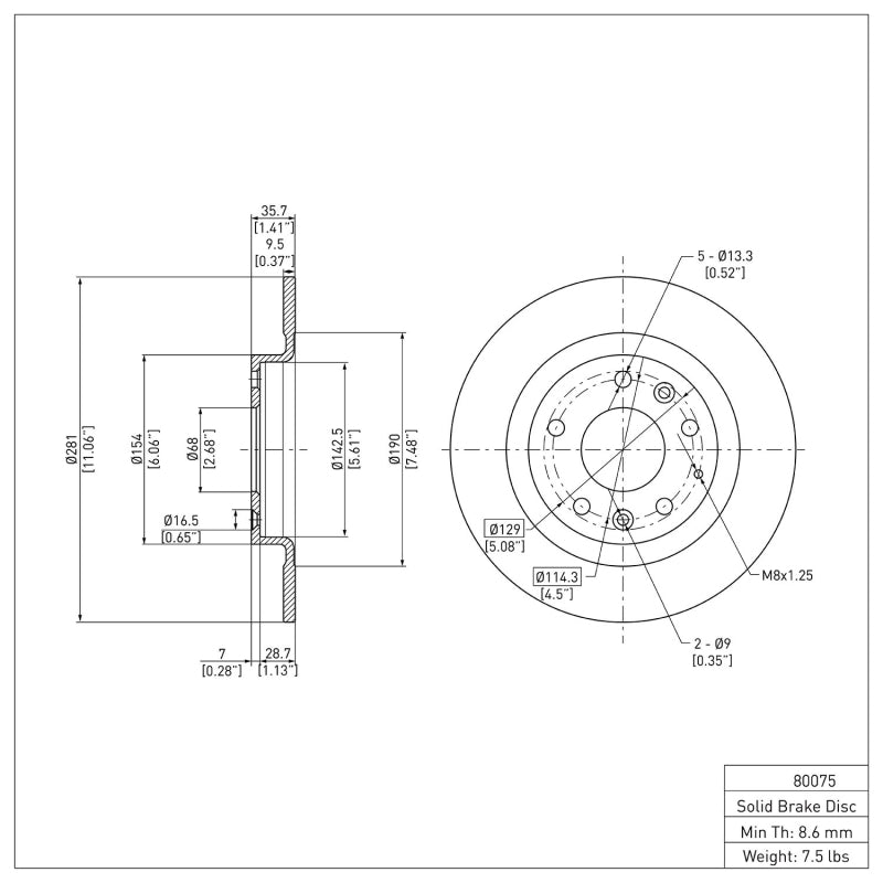 R1 16-18 Mazda CX-3 Rear Brake Rotor