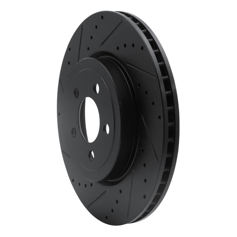 R1 09-23 Dodge Challenger Front Left Drilled & Slotted Black Brake Rotor