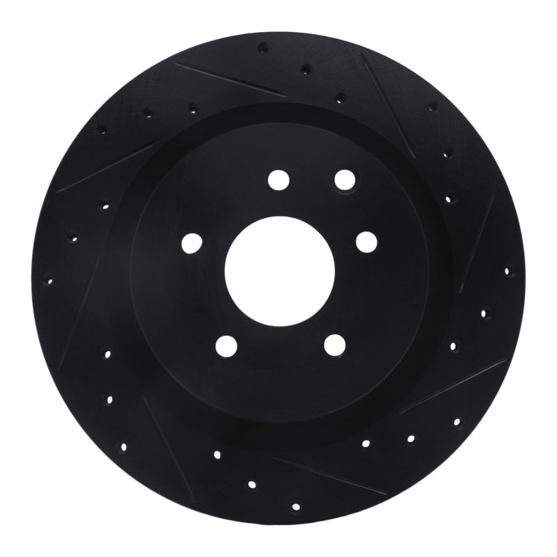 R1 03-08 Infiniti G35 Rear Right Drilled & Slotted Black Brake Rotor
