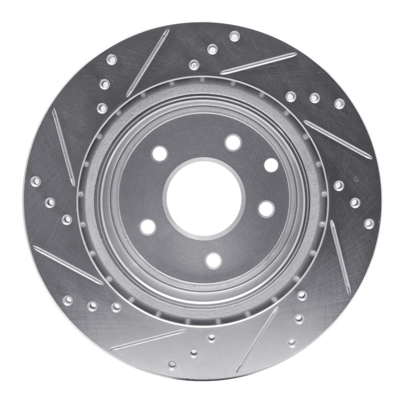 R1 09-20 Nissan 370Z Rear Right Drilled & Slotted Silver Brake Rotor