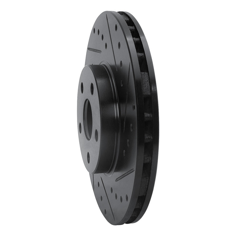 R1 87-91 Lexus ES250 Front Right Drilled & Slotted Black Brake Rotor
