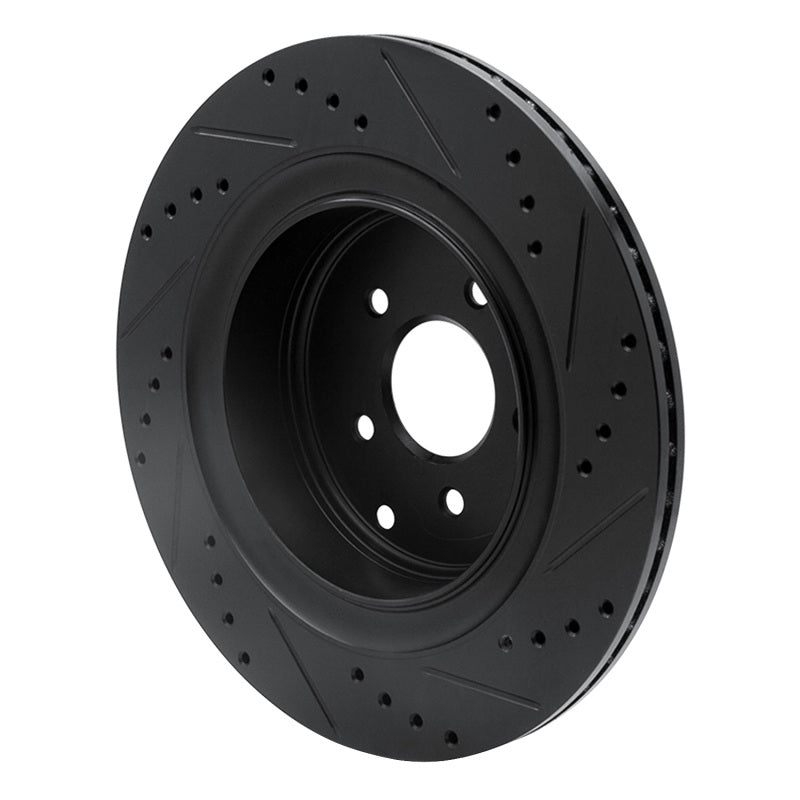 R1 09-24 Infiniti Q70L Rear Left Drilled & Slotted Black Brake Rotor