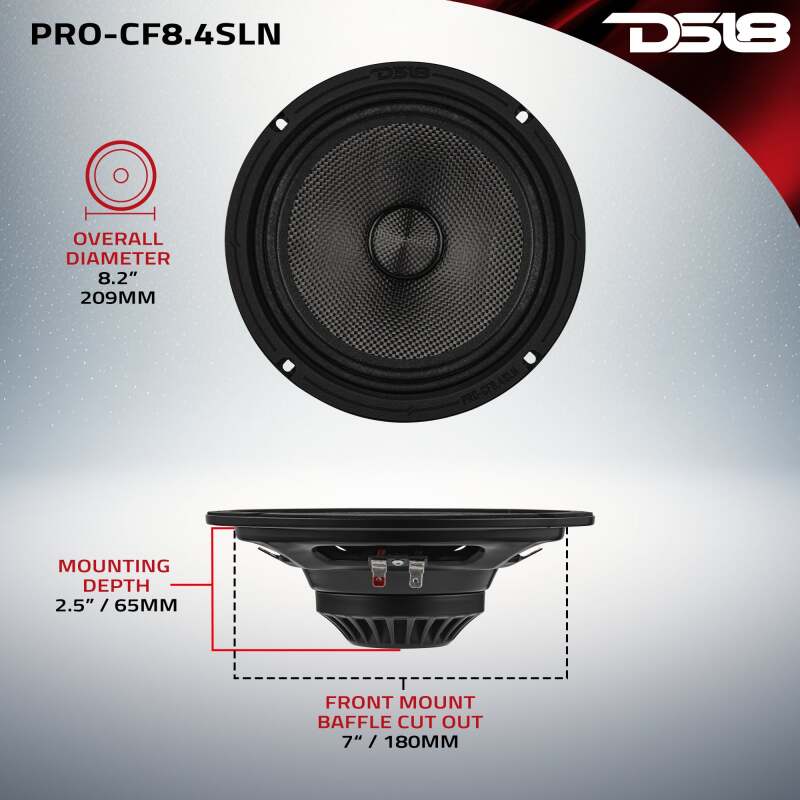 DS18 8in 200 Watts RMS 4 ohm Mid-Range Loudspeaker Neodymium Shallow
