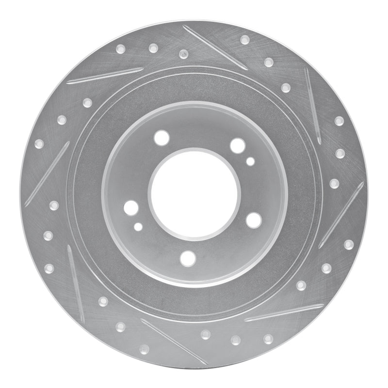 R1 17-23 Hyundai Kona EV Rear Left Drilled & Slotted Silver Brake Rotor