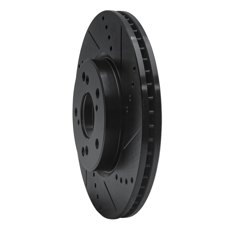 R1 13-25 Honda Civic Hatchback Front Right Drilled & Slotted Black Brake Rotor