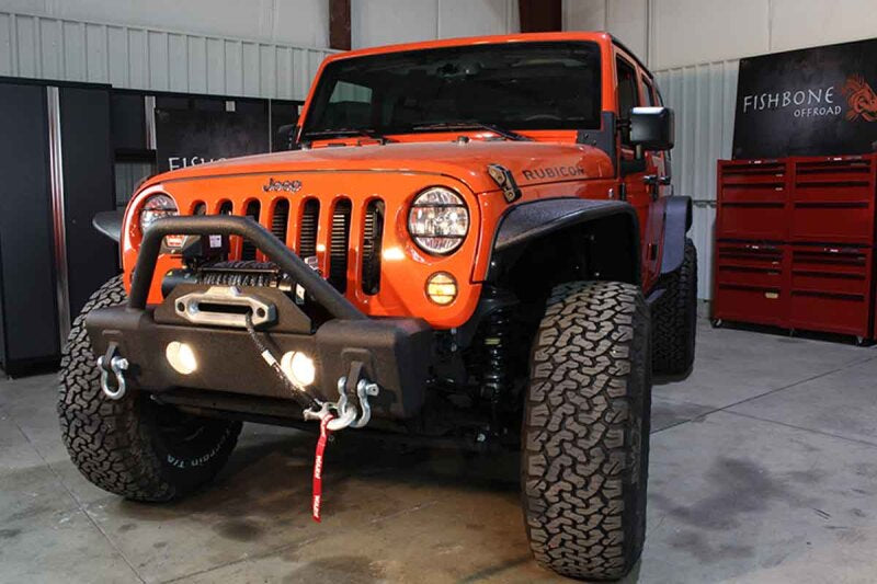 Fishbone Offroad 07-18 Jeep Wrangler JK Stubby Bumper W/Tube Guard - Black Textured Powdercoated