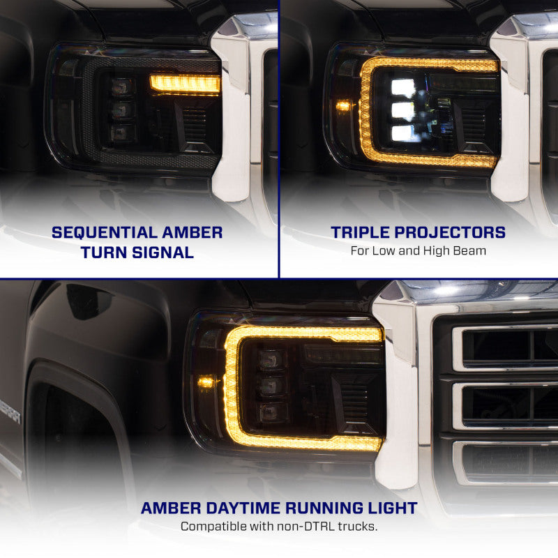 Form Lighting 2014+ GMC Sierra 1500/2500/3500 LED Projector Headlights Amber DRL (Pair)