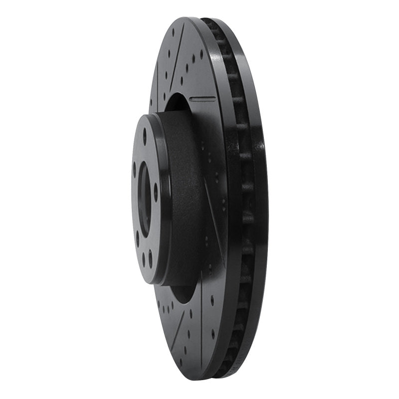 R1 05-11 Audi A6 Quattro Front Left Drilled & Slotted Black Brake Rotor