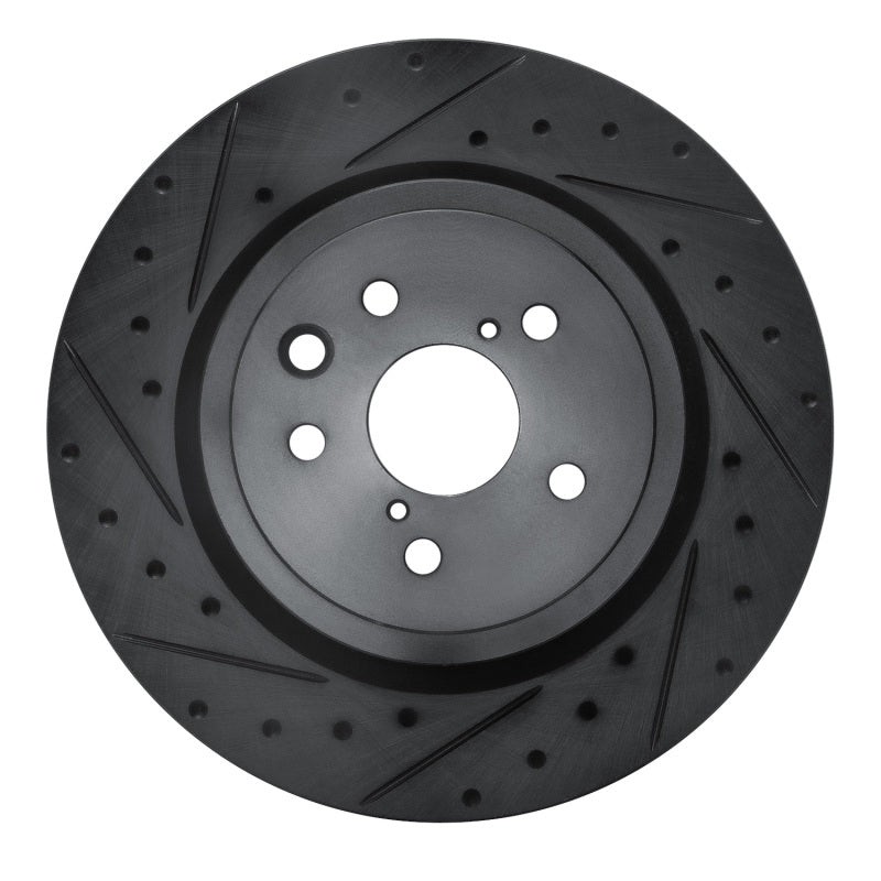 R1 15-22 Lexus GS F Left Rear Drilled & Slotted Black Brake Rotor