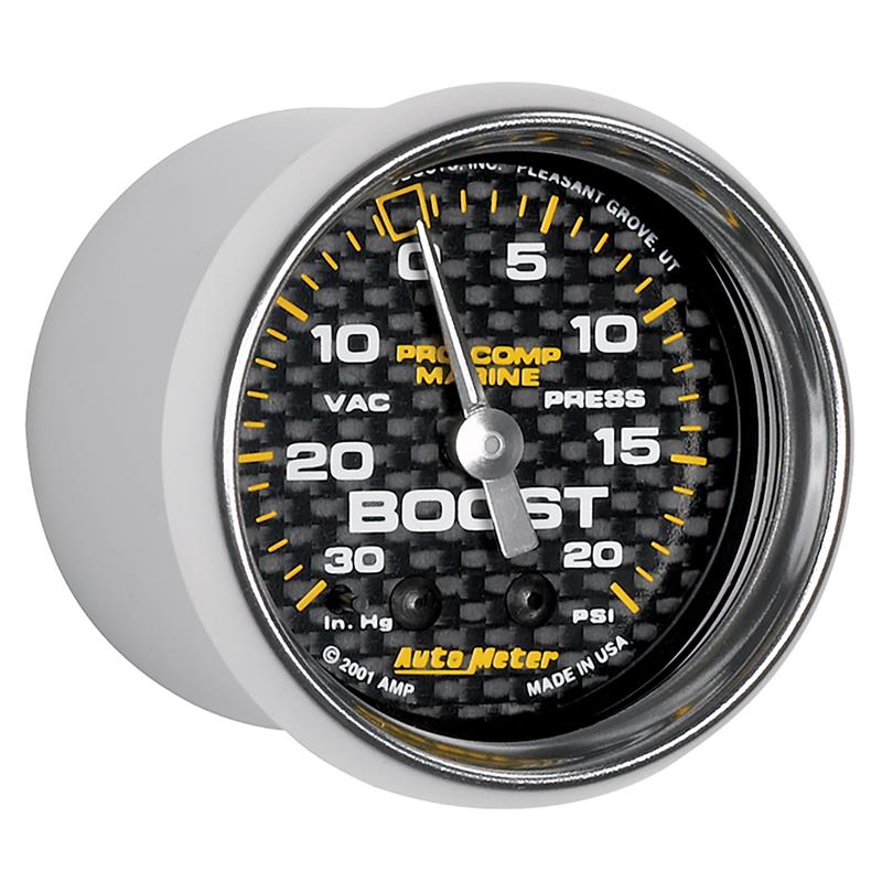 Autometer Marine Carbon Fiber 2-1/16in 30INHG/20PSI Mechanical Vacuum/Boost Gauge