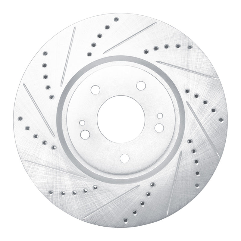 R1 03-06 Mitsubishi Lancer Front Left Drilled & Slotted Silver Brake Rotor