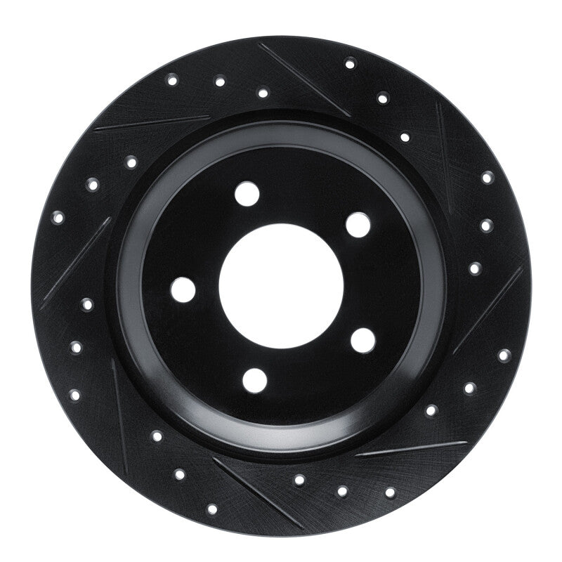 R1 06-15 Mazda 5 Rear Right Drilled & Slotted Black Brake Rotor