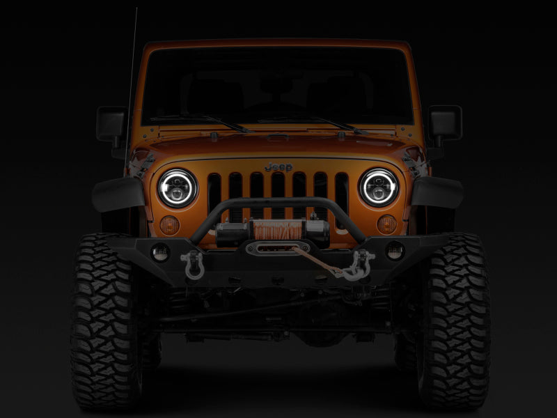 Raxiom 97-18 Jeep Wrangler TJ/JK Axial Halo Headlights w/ DRL Amber Signals- Black Hsng (Clear Lens)